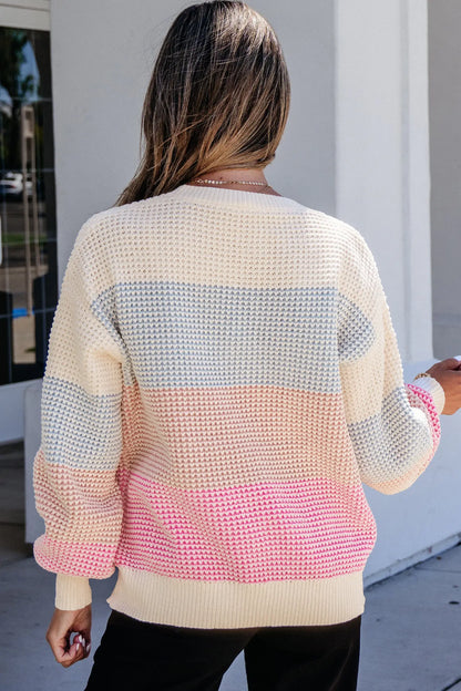 Light Blue Drop Shoulder Round Neck Long Sleeve Pullover Sweater