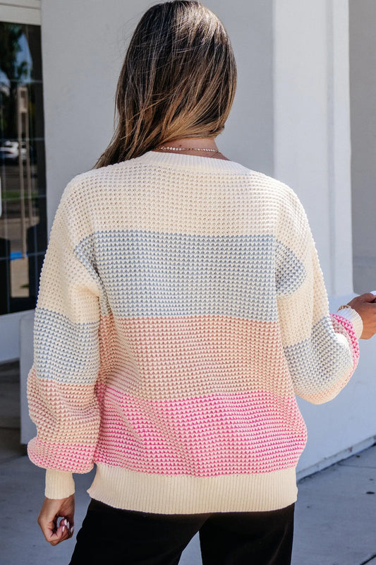 Light Blue Drop Shoulder Round Neck Long Sleeve Pullover Sweater