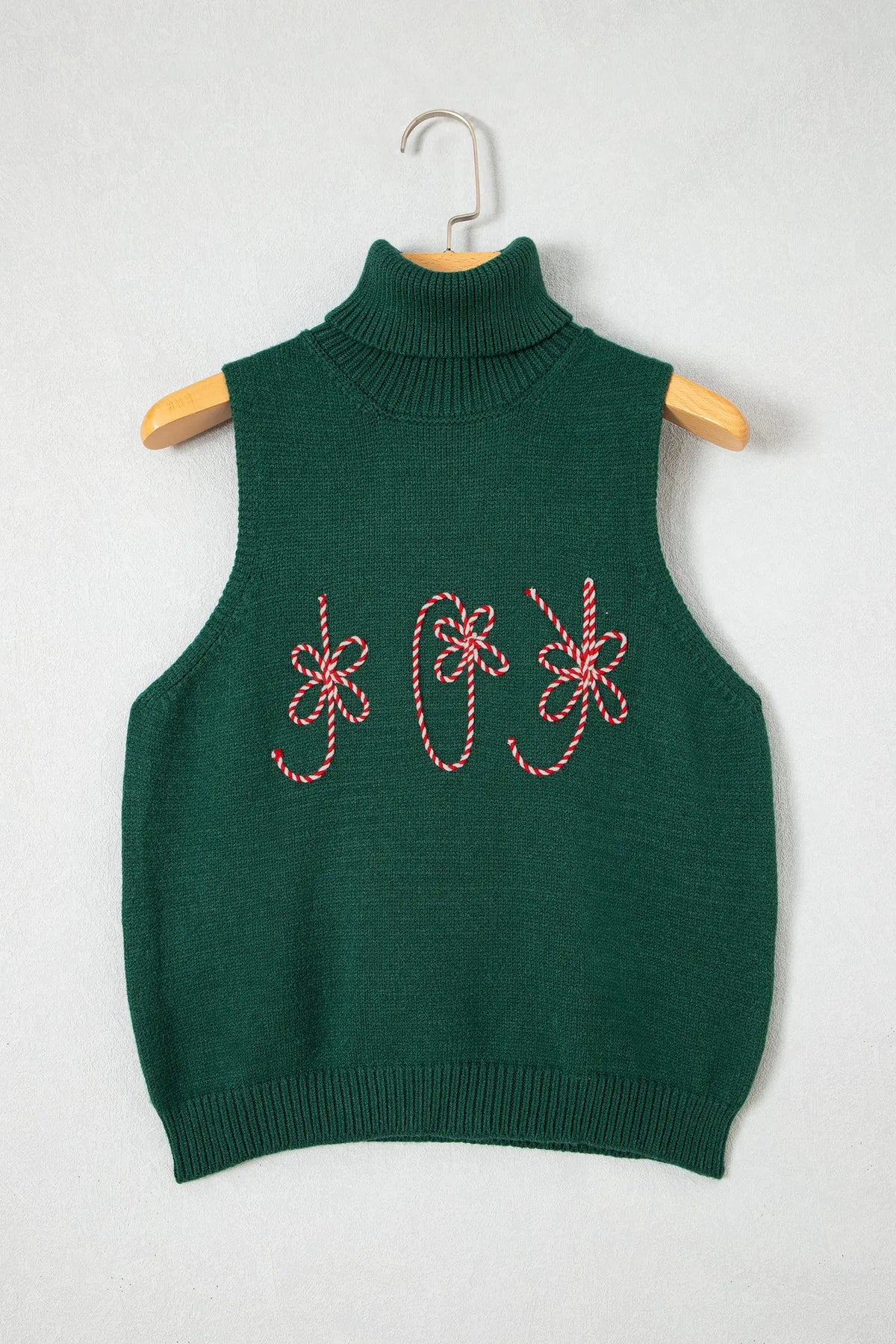 Evergreen High Neck Sleeveless Embroidered Knit Sweater Vest