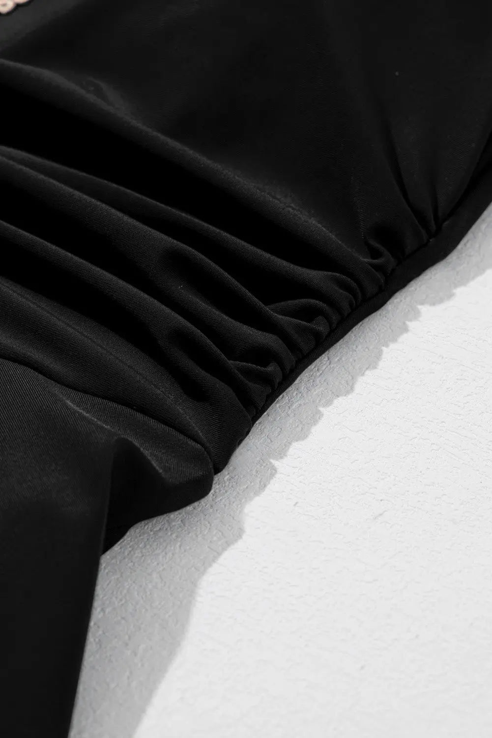 Black Ruffled Short Sleeve Lace Trim V Neck One Piece Swim Dress
