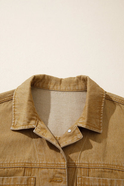 honey gold Metal Button Front Long Sleeve Collar Denim Jacket