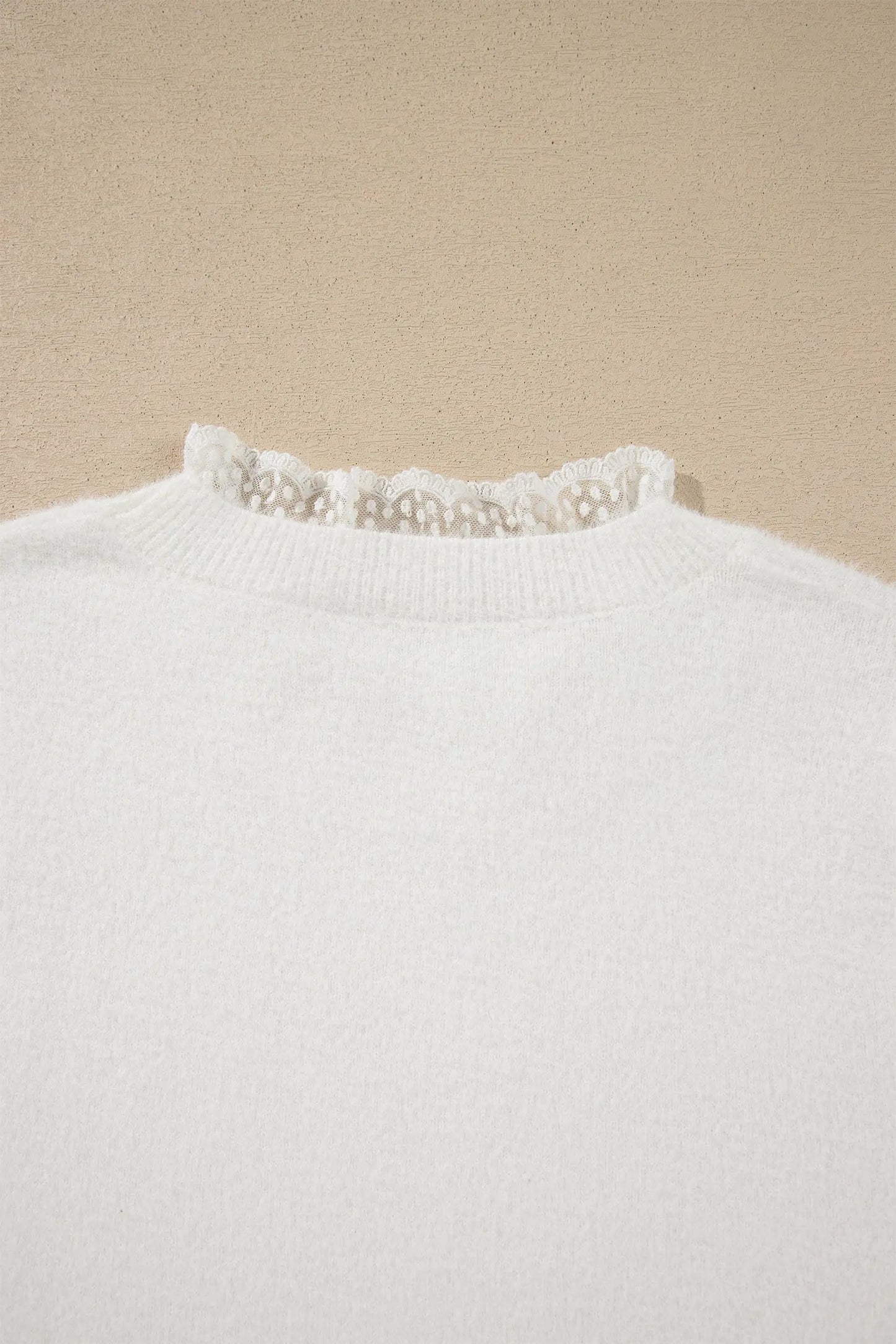 White Lace Trim Neck Cuff Patchwork Long Sleeve Pullover Sweater