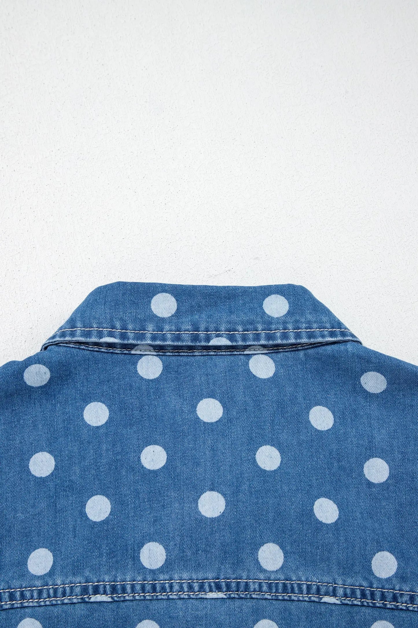 Blue Polka Dot Long Sleeve Collar Shift Tunic Denim Jacket
