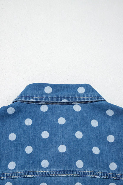 Blue Polka Dot Long Sleeve Collar Shift Tunic Denim Jacket