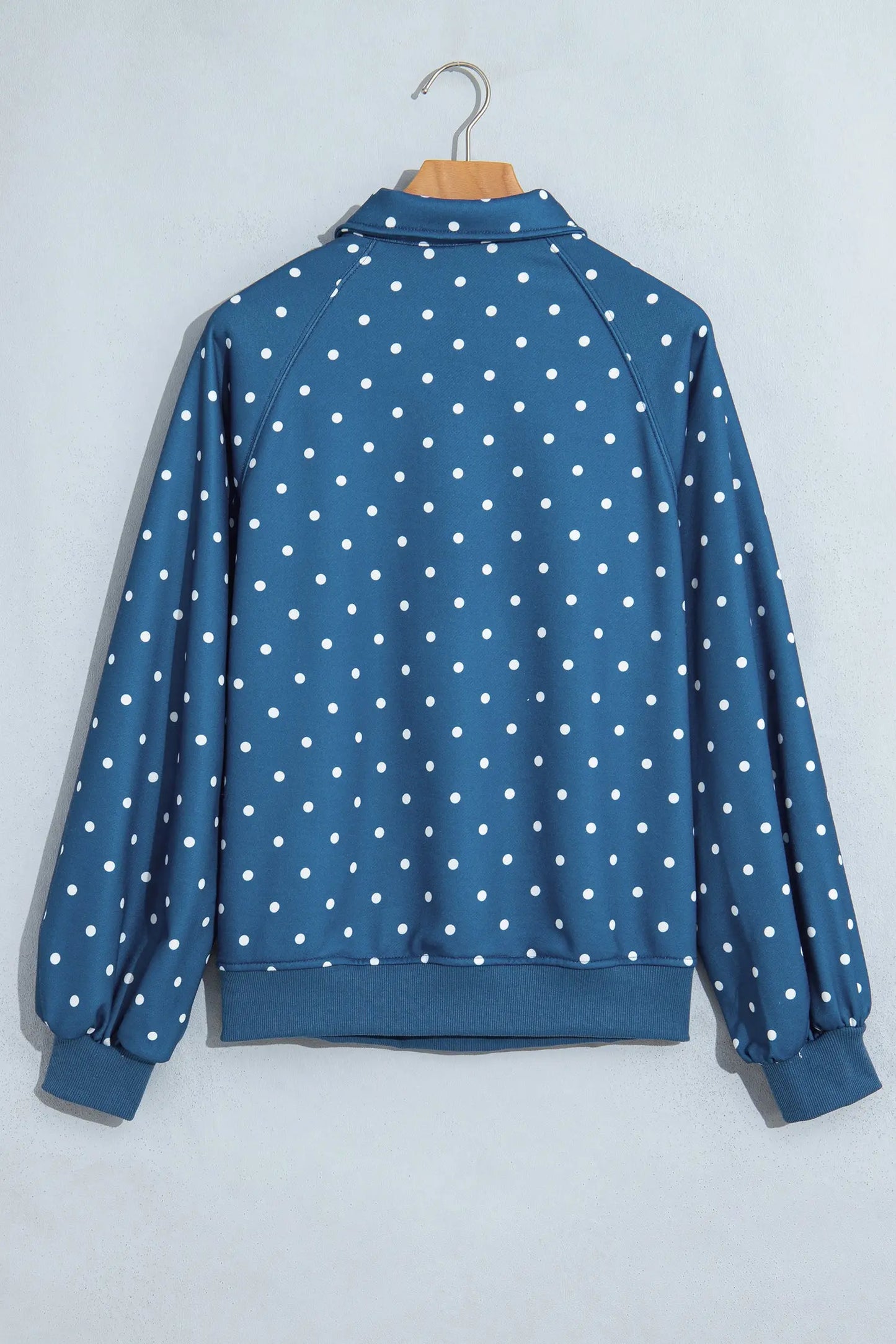Pink Polka Dot Print Metal Button Collar Casual Pullover Sweatshirt