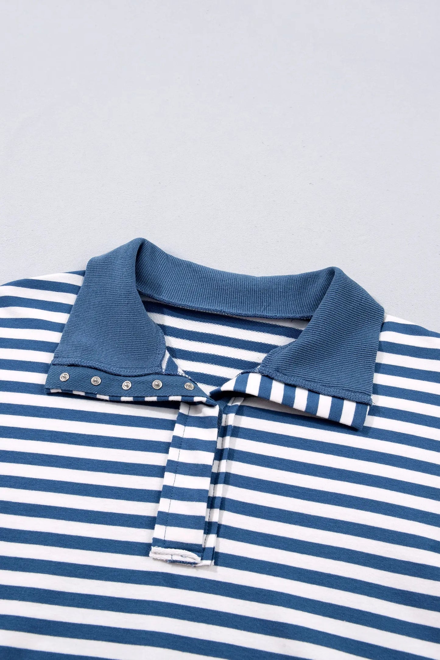 Blue Stripe Color Block Trim Raw Seam Split Hem Loose Pullover Sweatshirt