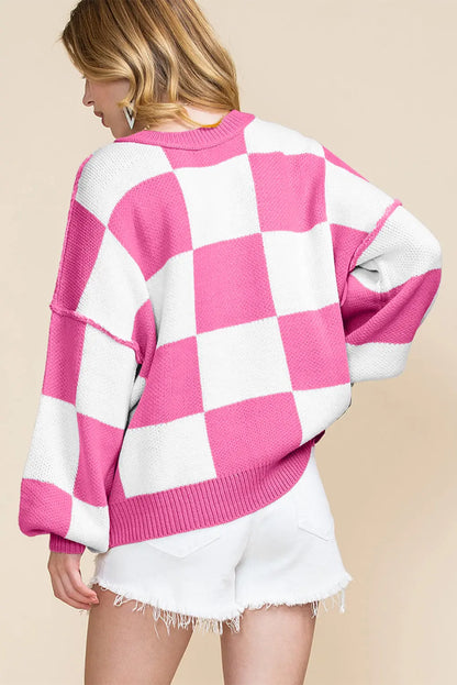 Black Checkered Bishop Sleeve Sweater