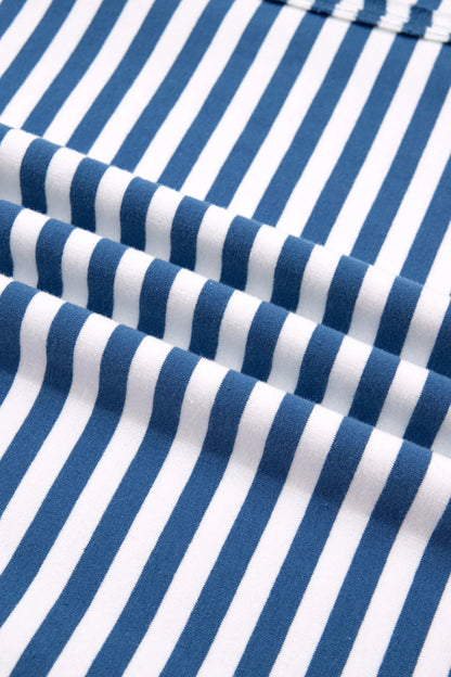 Blue Stripe Color Block Trim Raw Seam Split Hem Loose Pullover Sweatshirt
