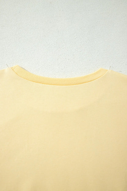 Yellow Cream Eyelet Embroidered Lace Patchwork Cropped Pullover Drawstring Pants Set