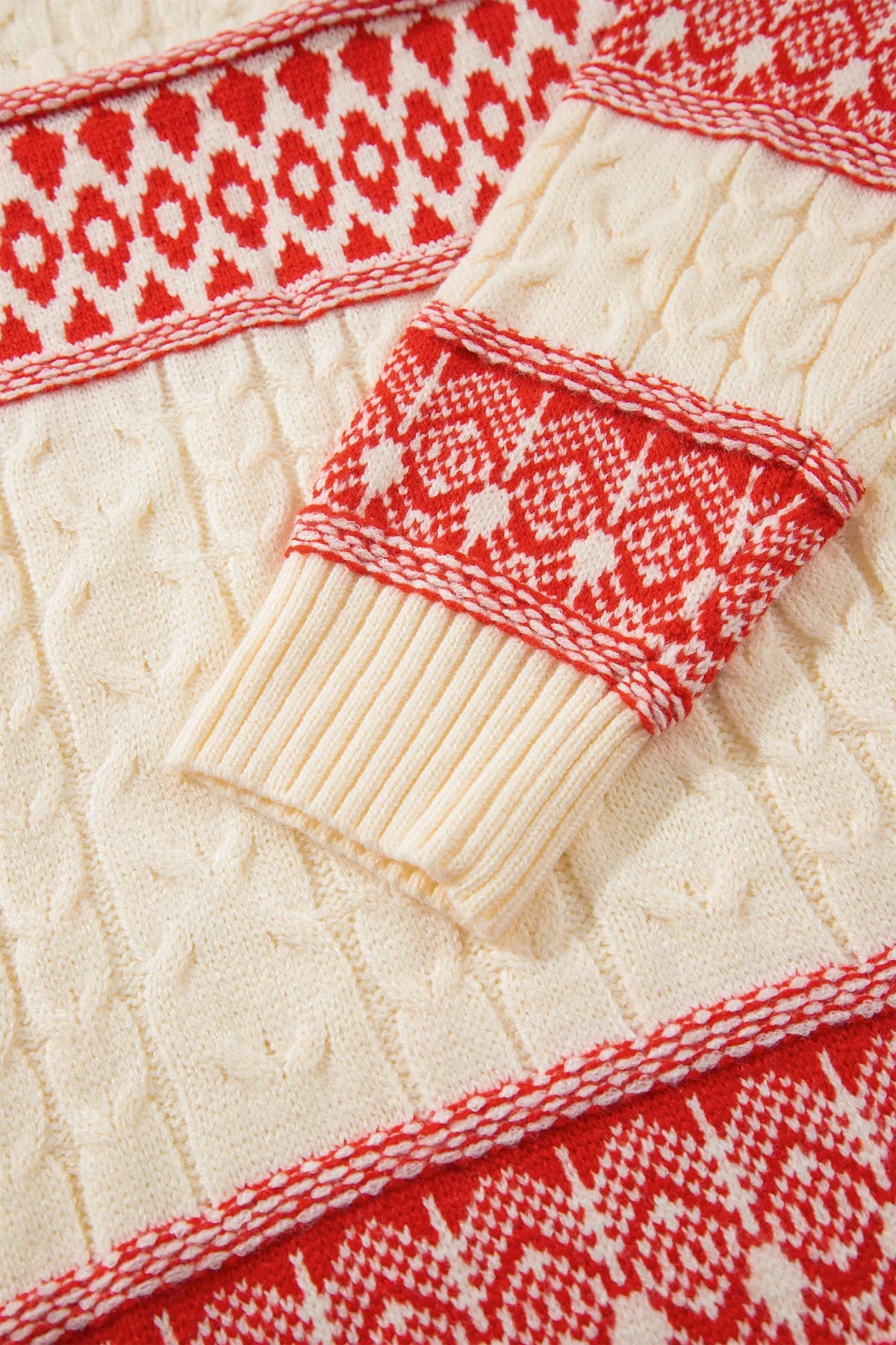 Red Western Print Round Neck Long Sleeve Shift Sweater