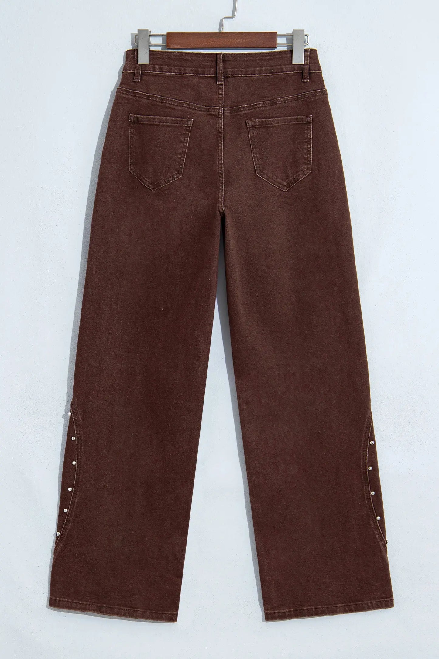 Coffee Side Seam Rivet Detail Ankle Length Casual Jeans