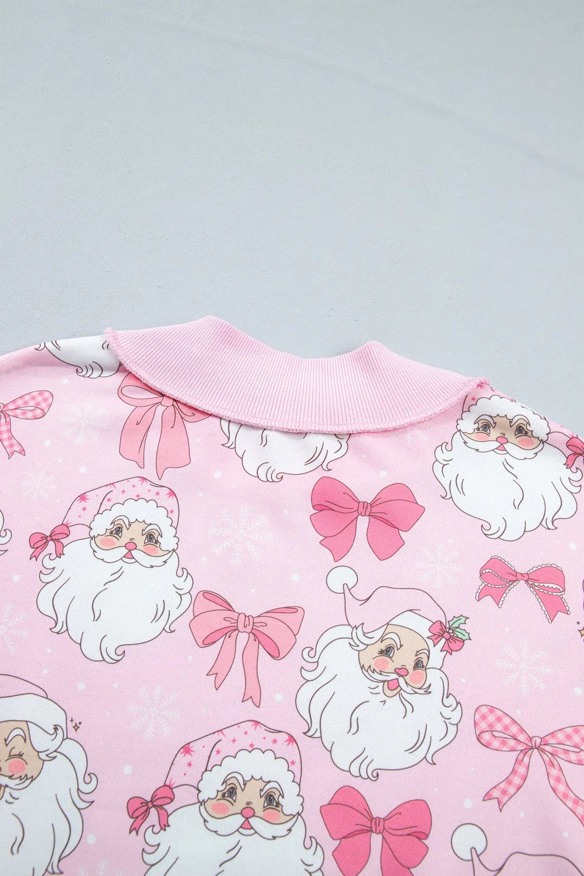 Pink Abstract Santa Print Drop Shoulder High Neck Sweatshirt
