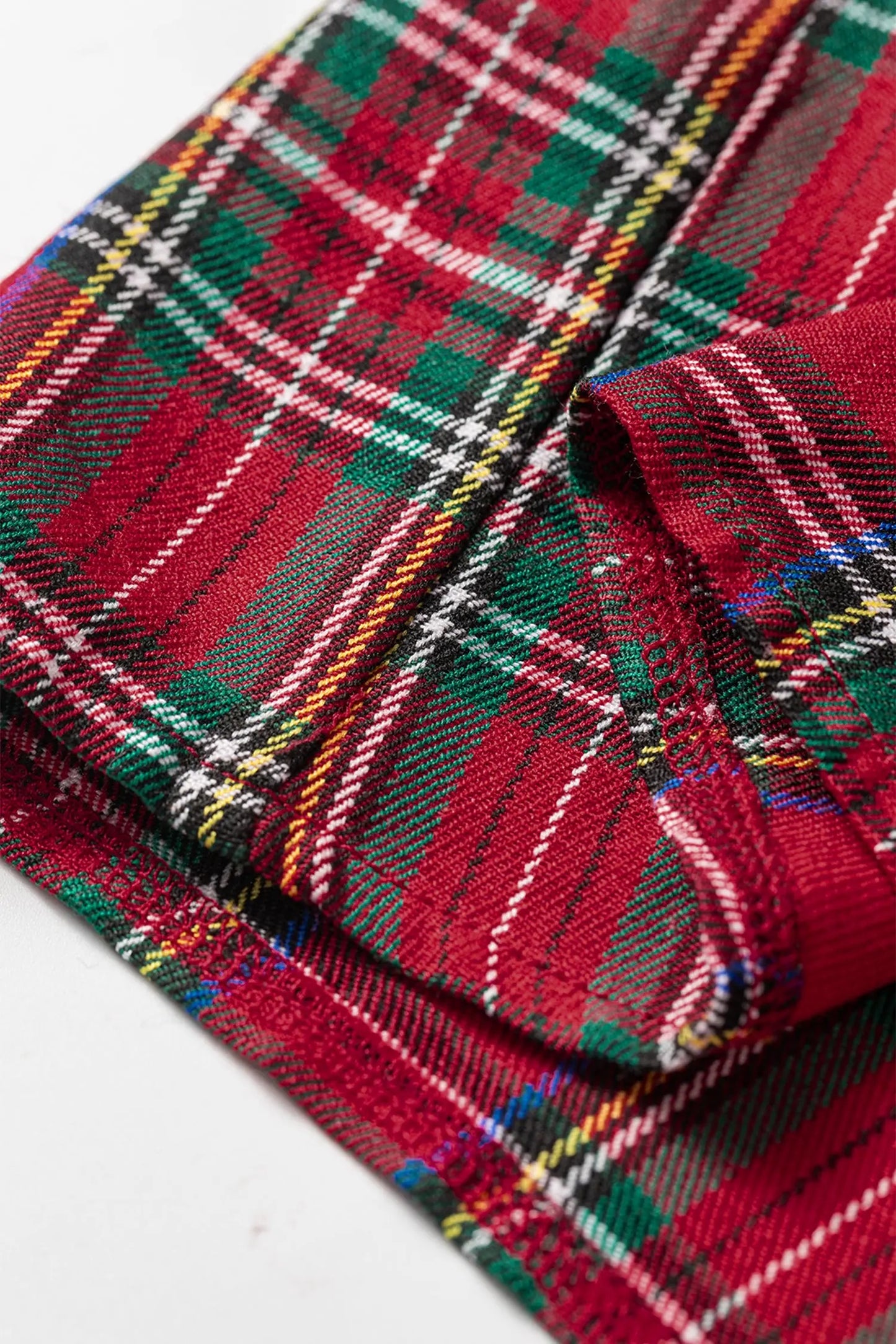 Red Plaid Ruffle Cuff Button Front Pocket Mini Dress