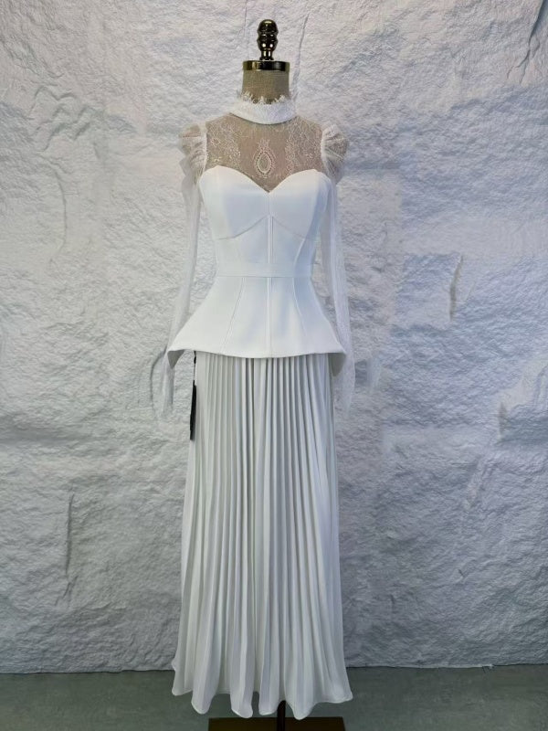 Lace Sleeve Peplum Pleated Maxi Dress mannequin view · nz-alt-v1