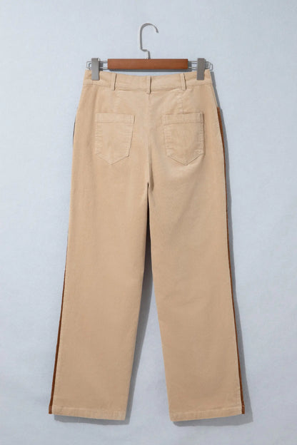 Smoke Gray Corduroy Side Panel Colorblock Straight Leg Pants
