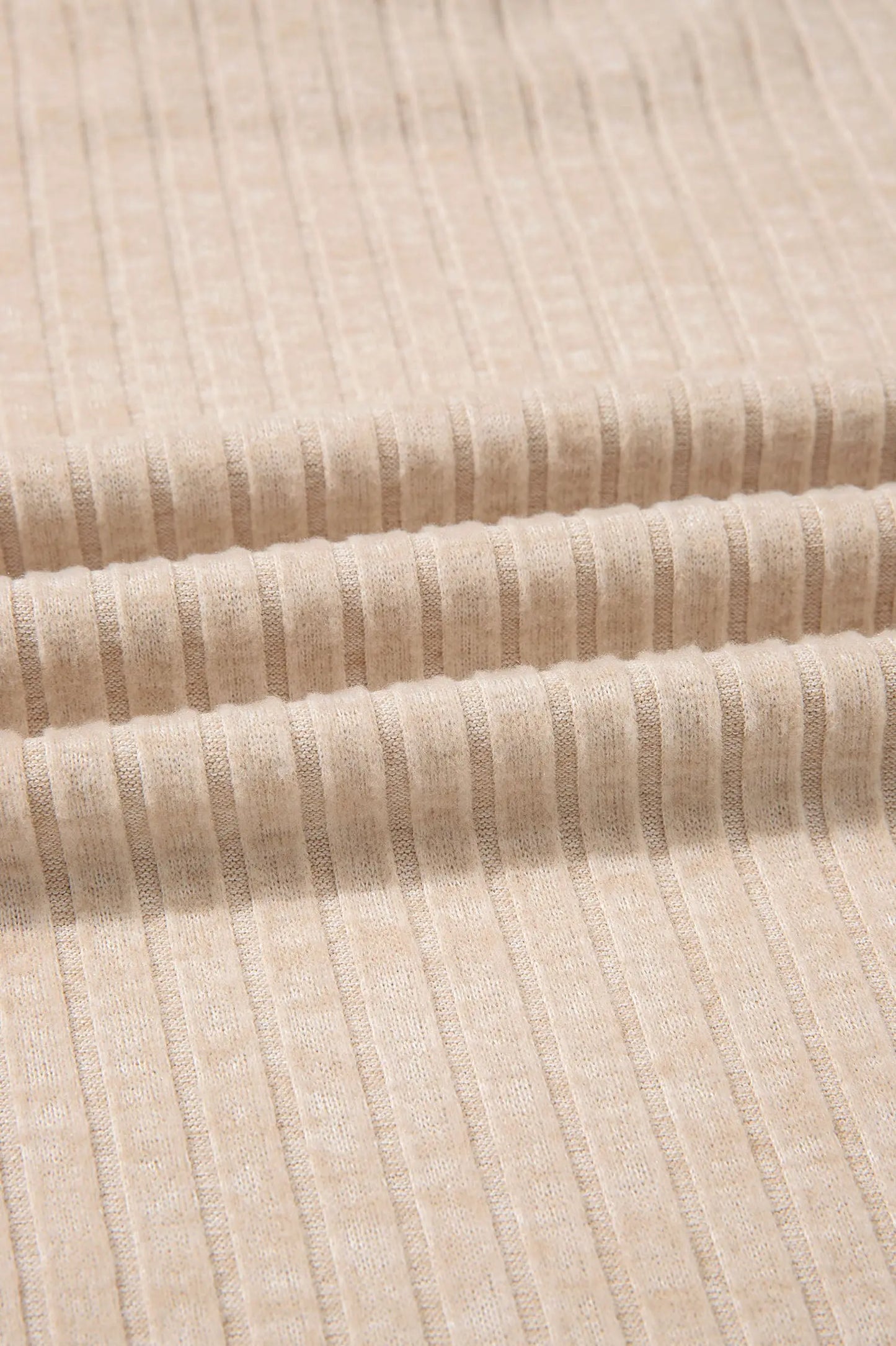 Apricot Solid Color Ribbed Knit Cowl Neck Long Sleeve Top