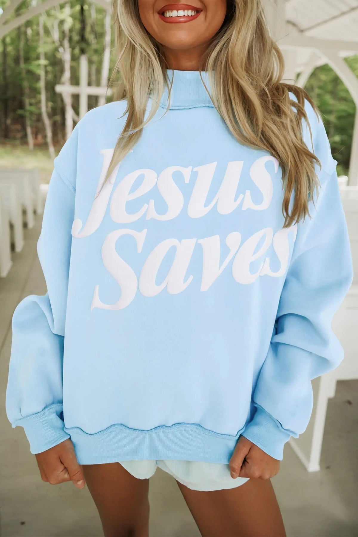 Dark Brown Jesus Saves Slogan Print Stand Neck Baggy Sweatshirt