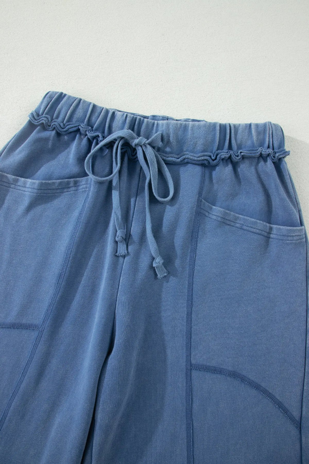 Smoke Gray Mineral Wash Drawstring Retro High Waist Wide Leg Western Pants