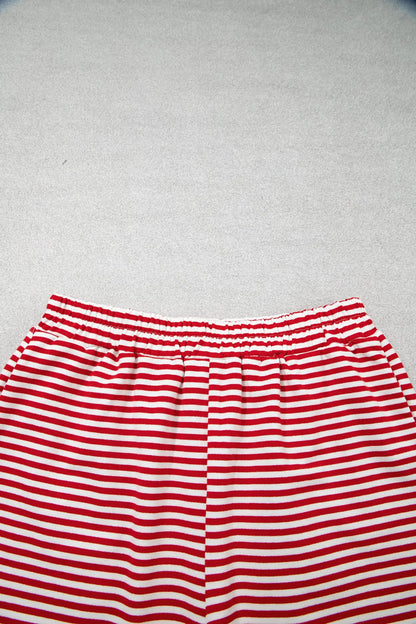 Red Stripe Oversize Mock Neck Sweatshirt and Shorts Set