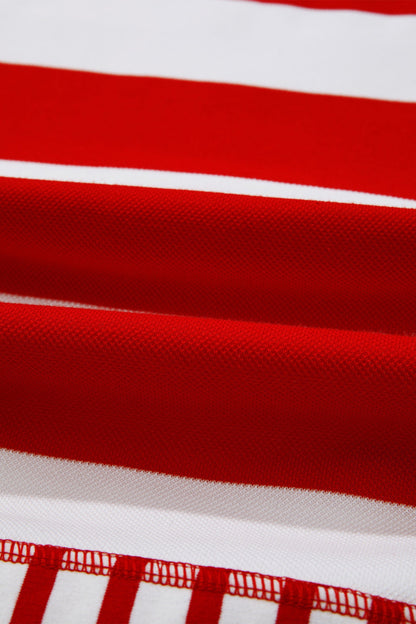 Red Stripe Sequin Bow Patriotic Half Sleeve Top - Tops