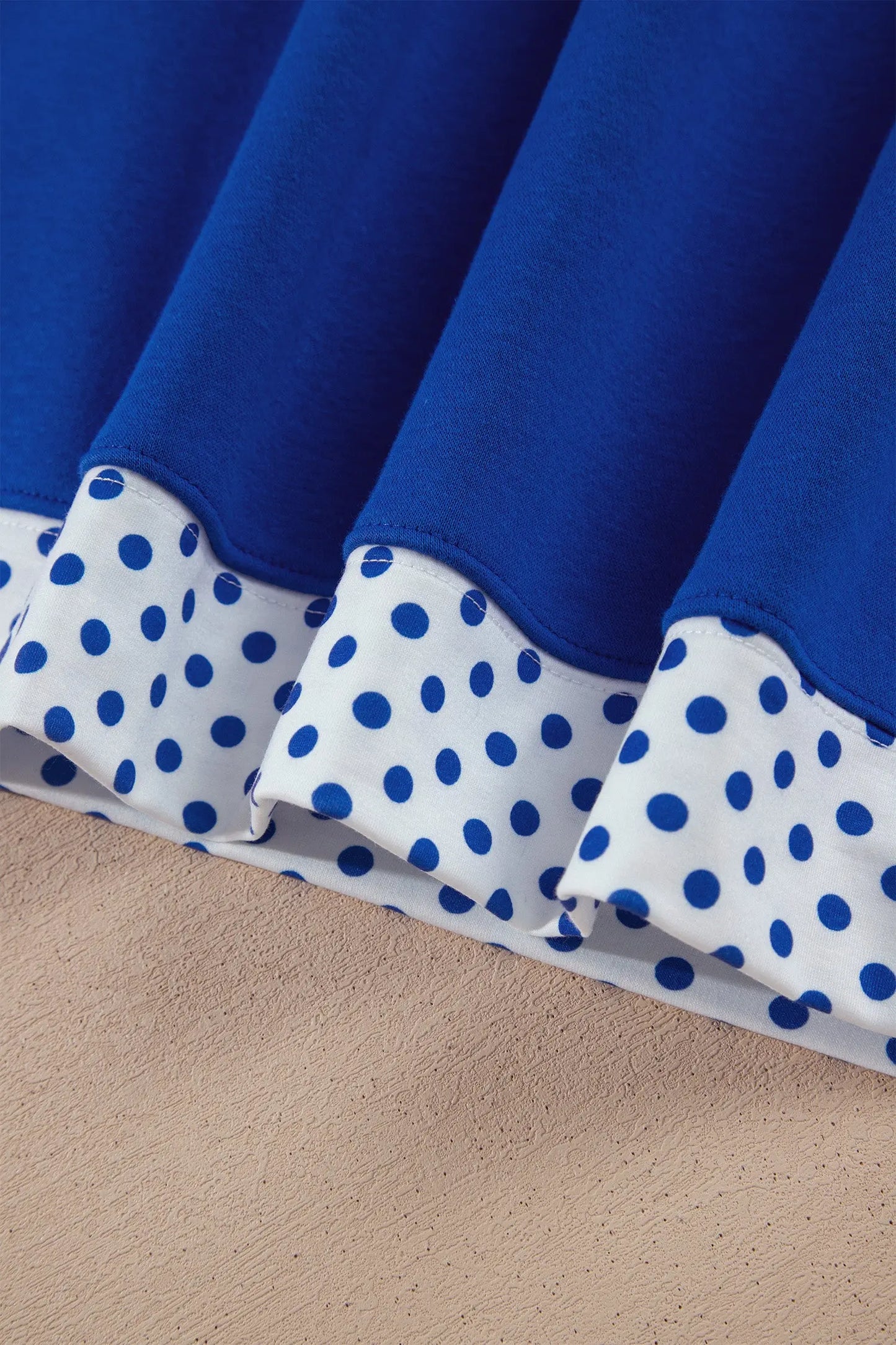 Dark Blue Polka Dot Trim Baggy Pullover 2pcs Short Set