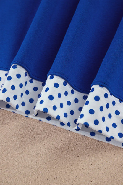Dark Blue Polka Dot Trim Baggy Pullover 2pcs Short Set
