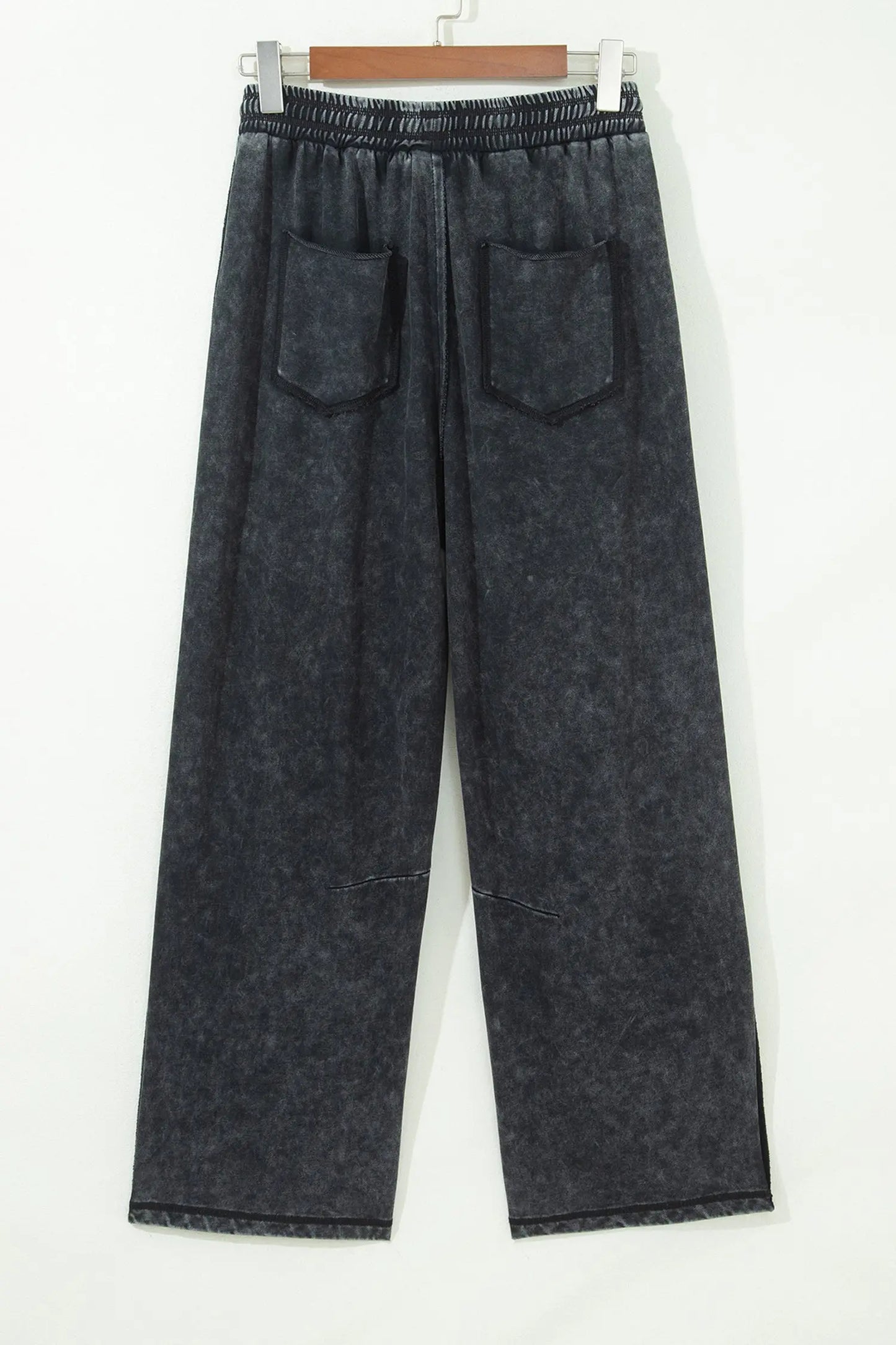 Black Mineral Wash Raw Seam Drawstring Elastic Waist Barrel Pants