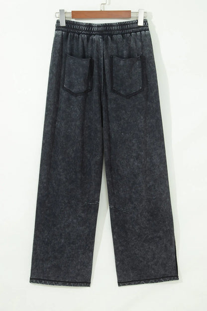 Black Mineral Wash Raw Seam Drawstring Elastic Waist Barrel Pants