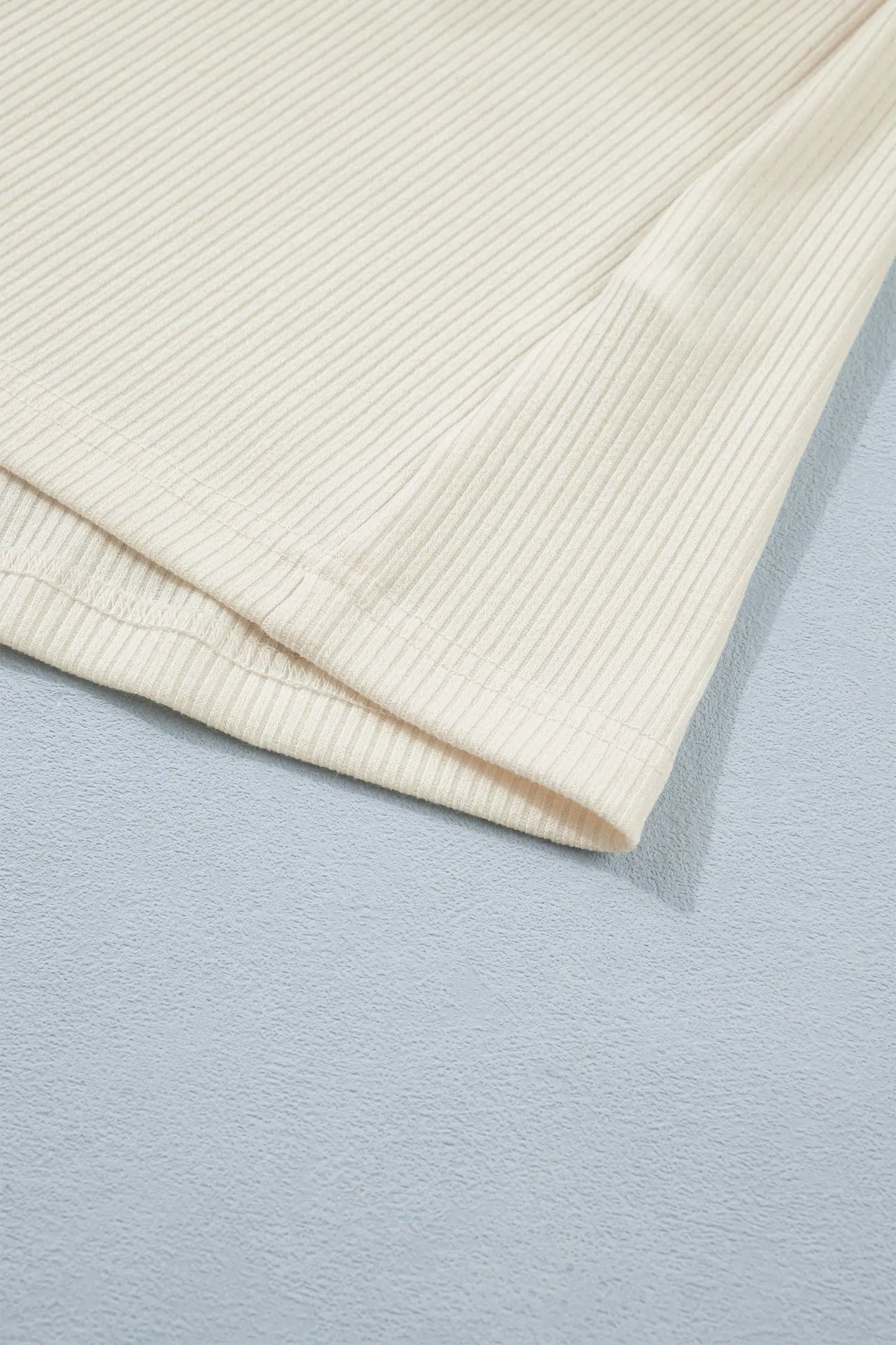 Beige Denim Patchwork Short Sleeve Ribbed Shirt Nataliz