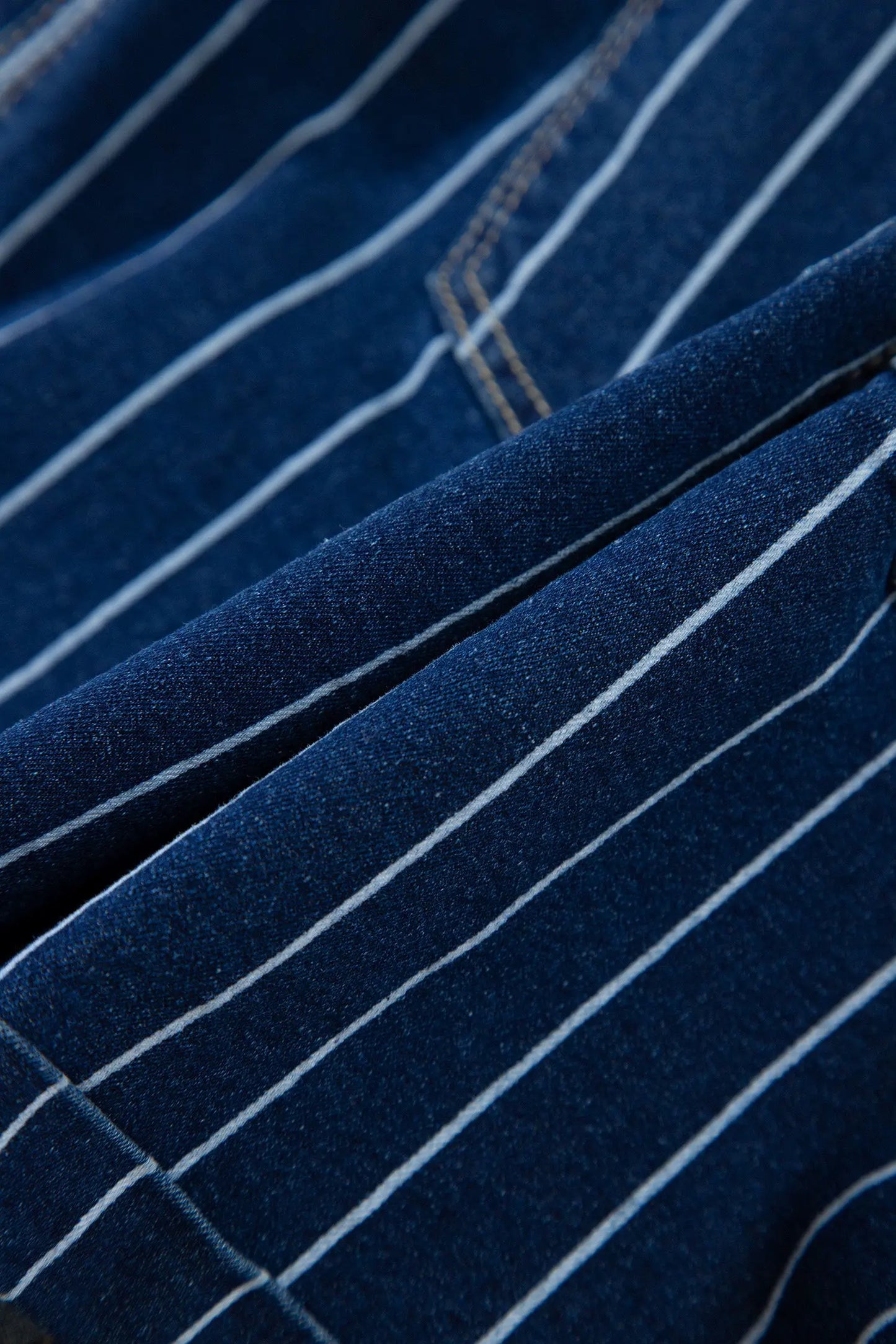 Blue Stripe Metal Button Detail Womens Denim Shorts
