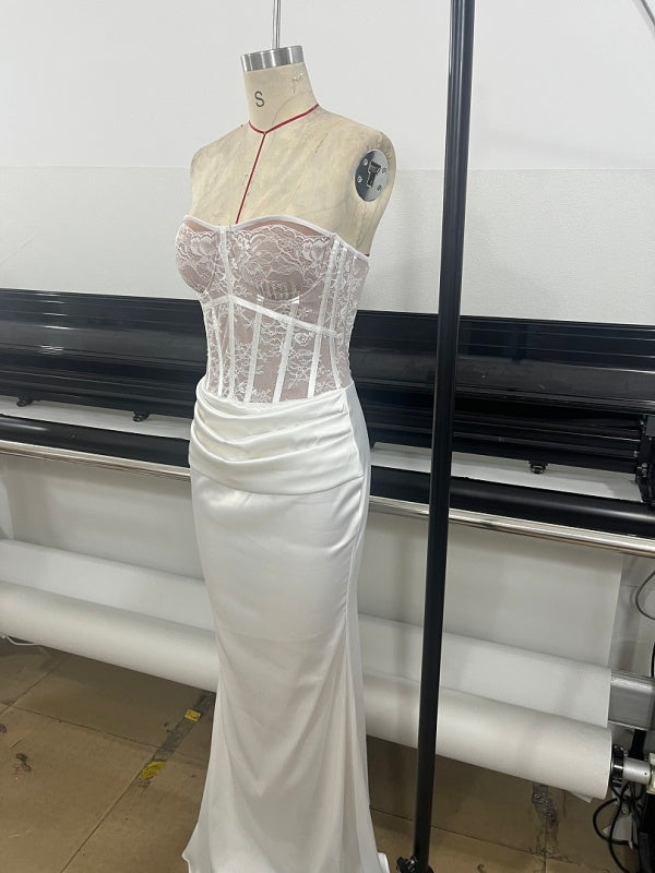 Strapless Lace Corset Maxi Dress in Ivory mannequin view · nz-alt-v1