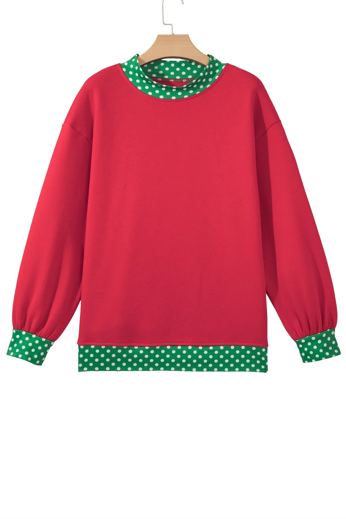 Pink Colorblock Polka Dot Contrast Trim Oversized Sweatshirt