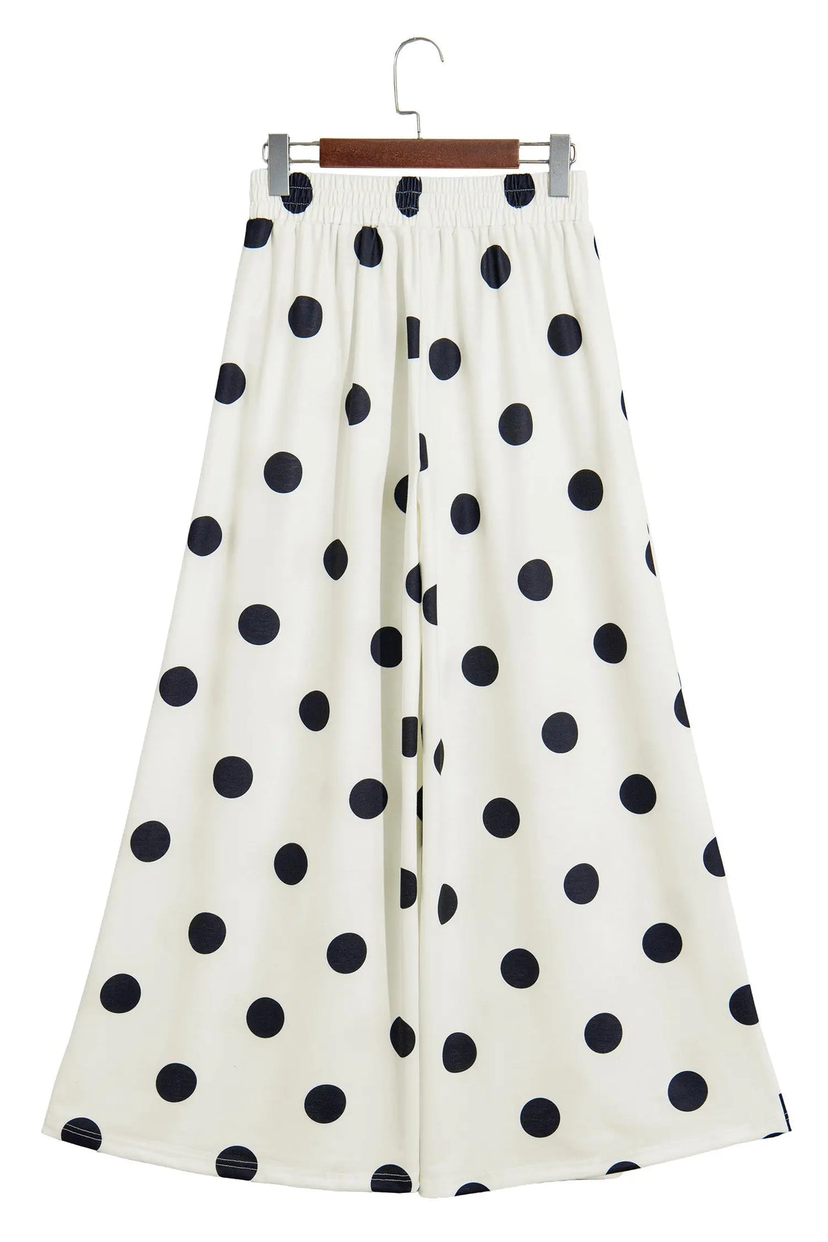 Brown Polka Dot Wide Leg Elastic Waist Casual Pants