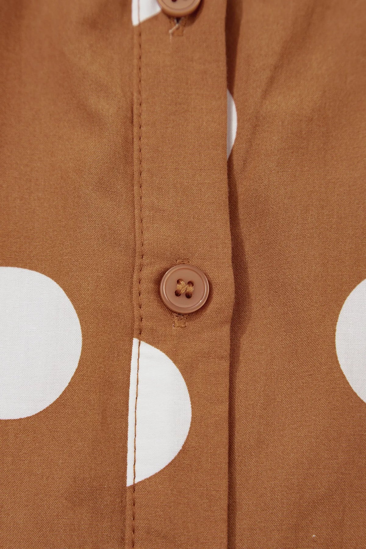 Apricot Polka Dot Button Front Long Sleeve Shift Dress