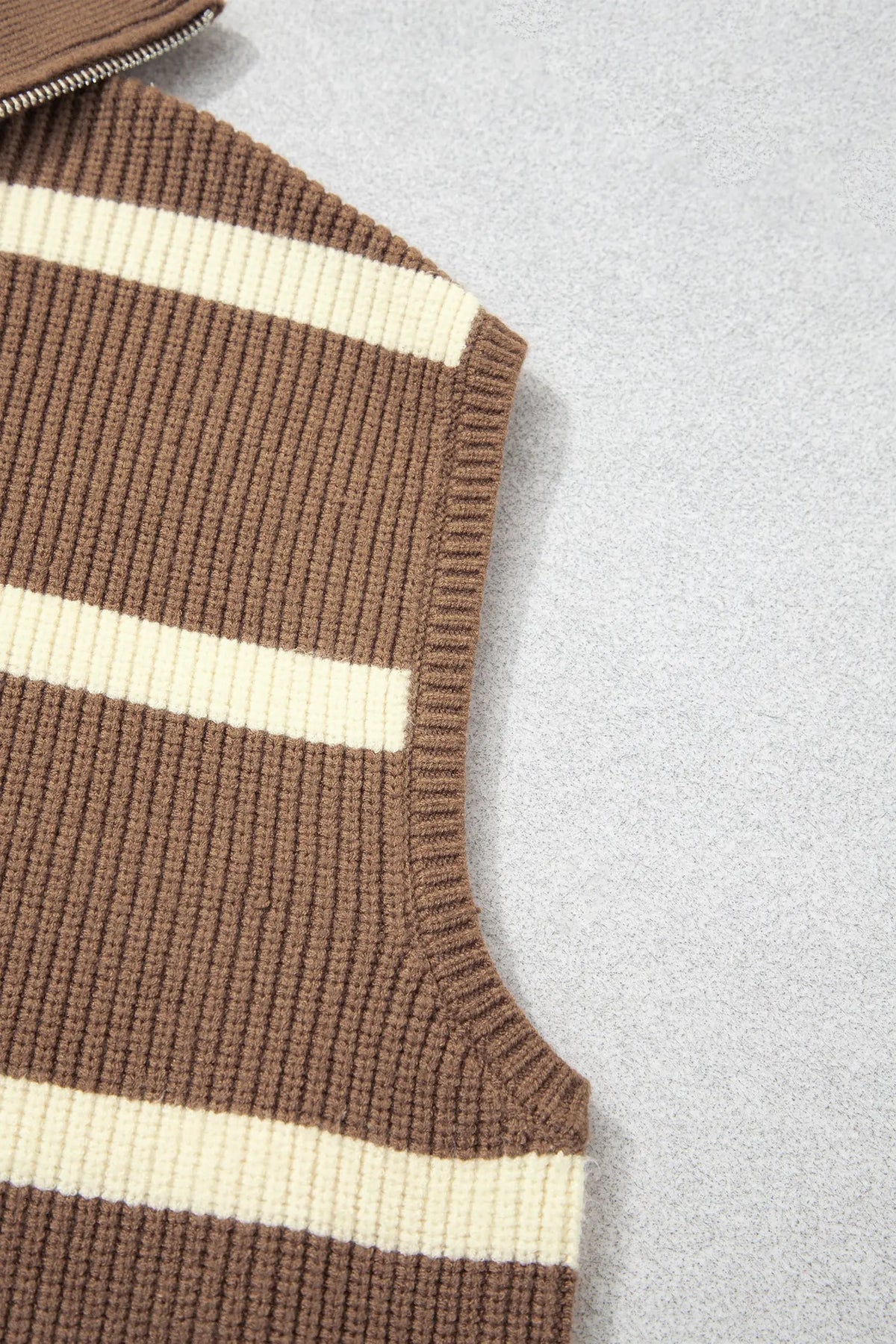 Brown Stripe Striped Colorblock Drop Shoulder V Neck Tunic Sweater T-shirt