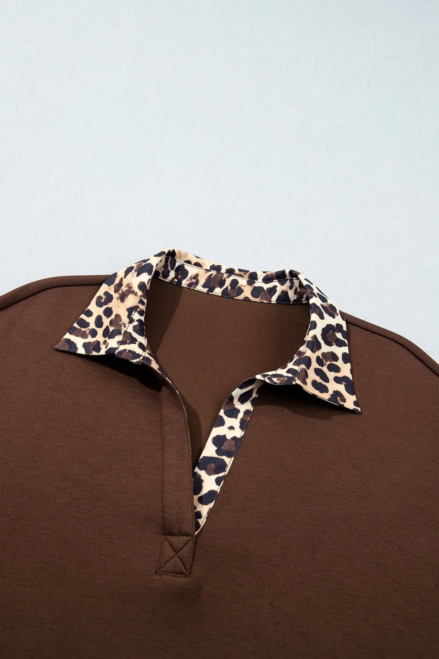 Coffee Leopard Patchwork Collar Long Sleeve Dress