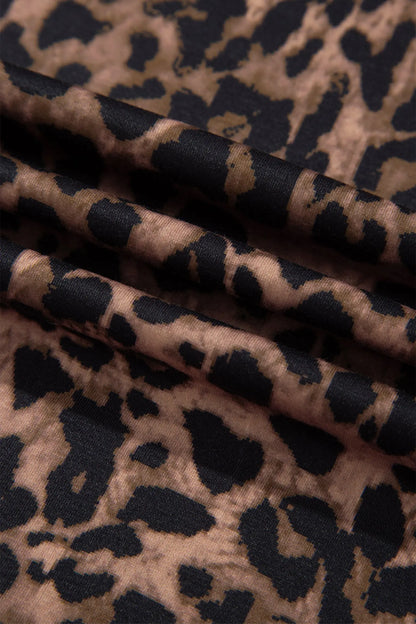 Brown Leopard Print Contrast Striped Detail Long Sleeve Top Pant Set