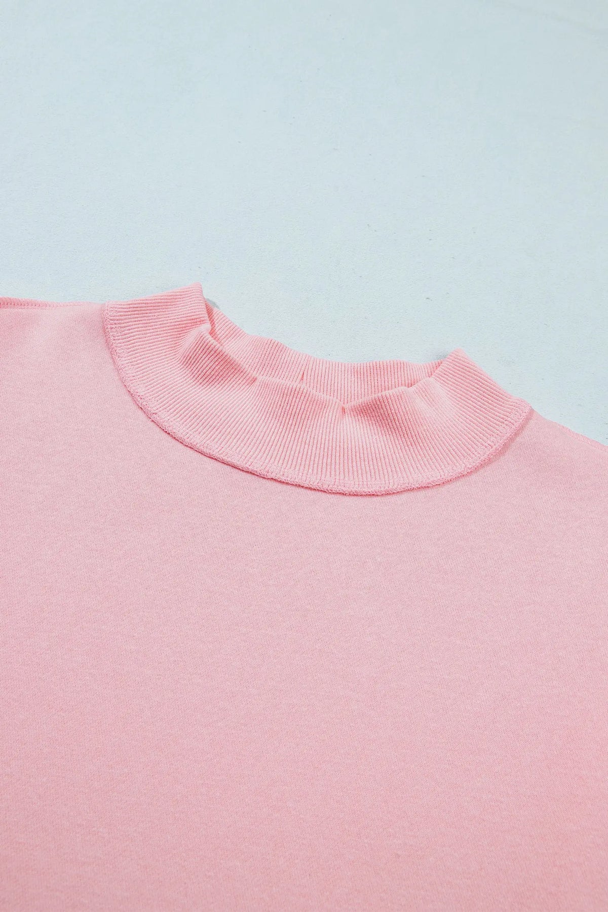 Light Pink High Neck Exposed Seam Drop Shoulder Baggy Pullover Short Set