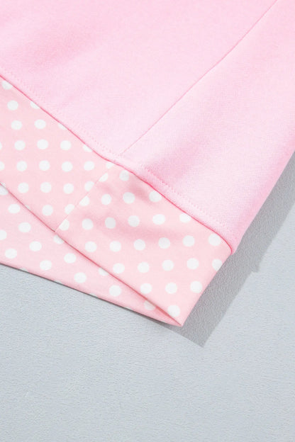 Pink Colorblock Polka Dot Contrast Trim Oversized Sweatshirt