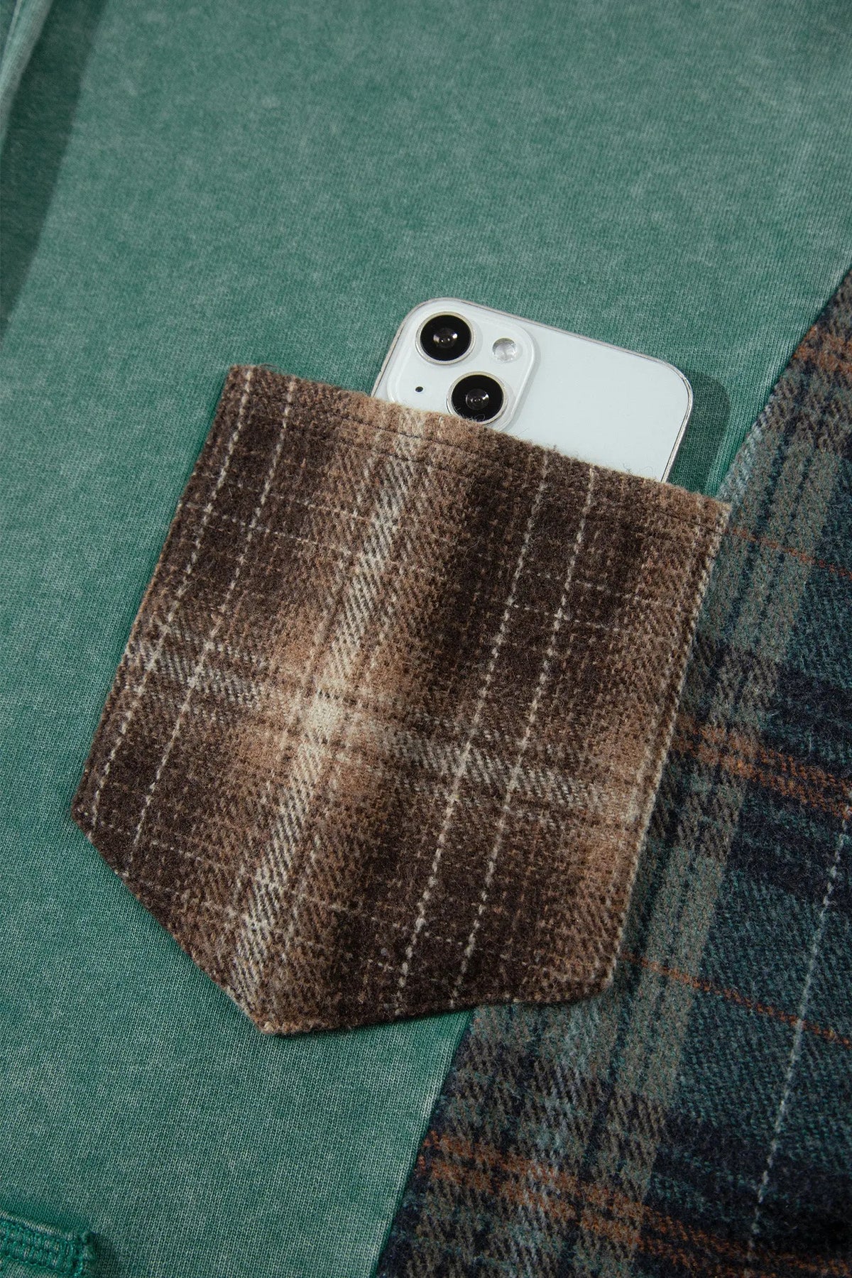 Smoke Green Plaid Colorblock Hoodie