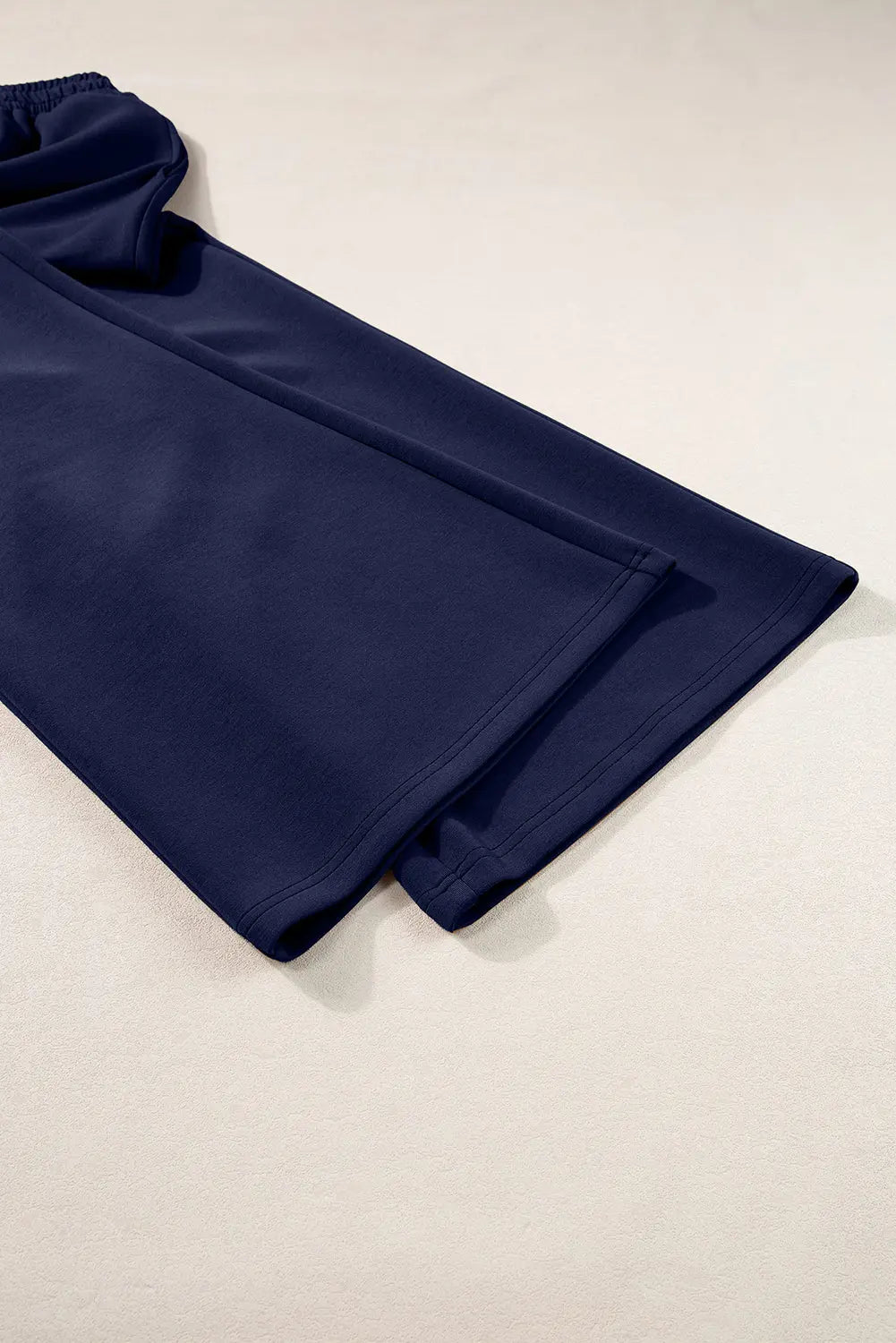 Dusk Blue Solid Color Cowl Neck Drawstring Pullover Wide Leg Athleisure Pants Set