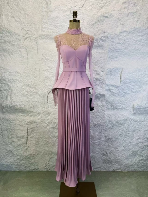 Lace Sleeve Peplum Pleated Maxi Dress mannequin view · nz-alt-v1