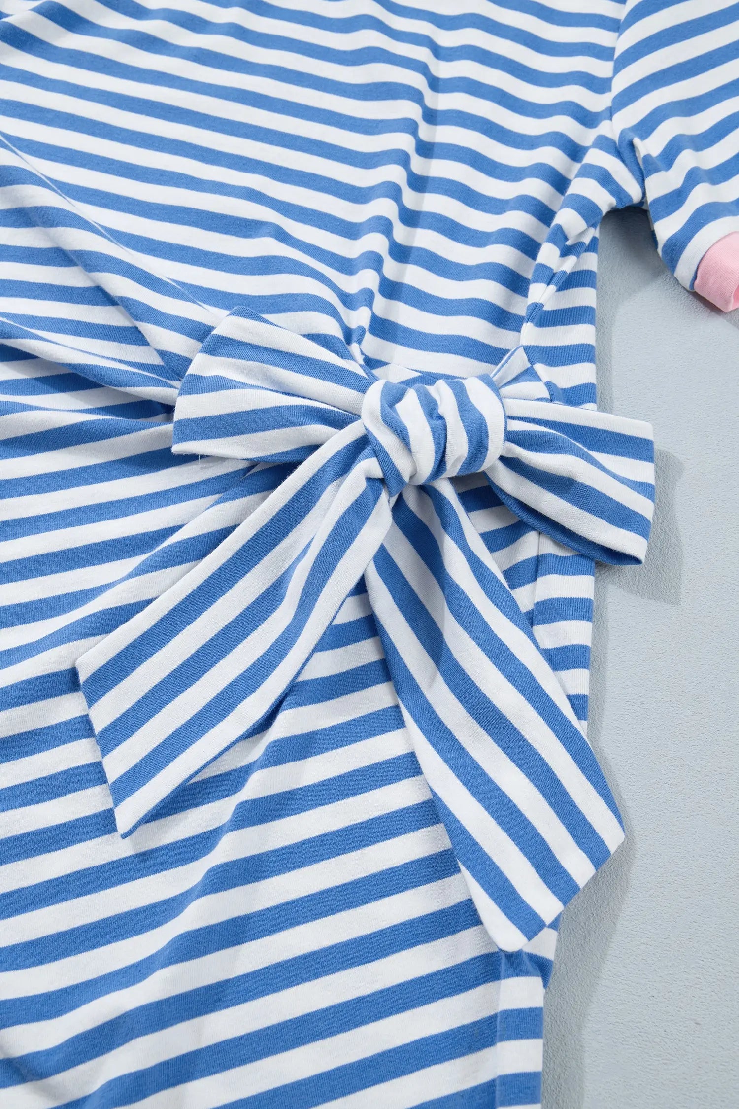Sky Blue Stripe Nautical Tie Contrast Trim Round Neck T Shirt Mini Dress Nataliz