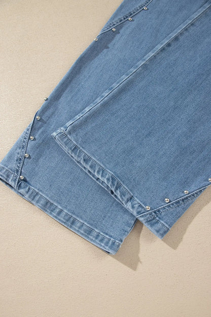 Coffee Side Seam Rivet Detail Ankle Length Casual Jeans