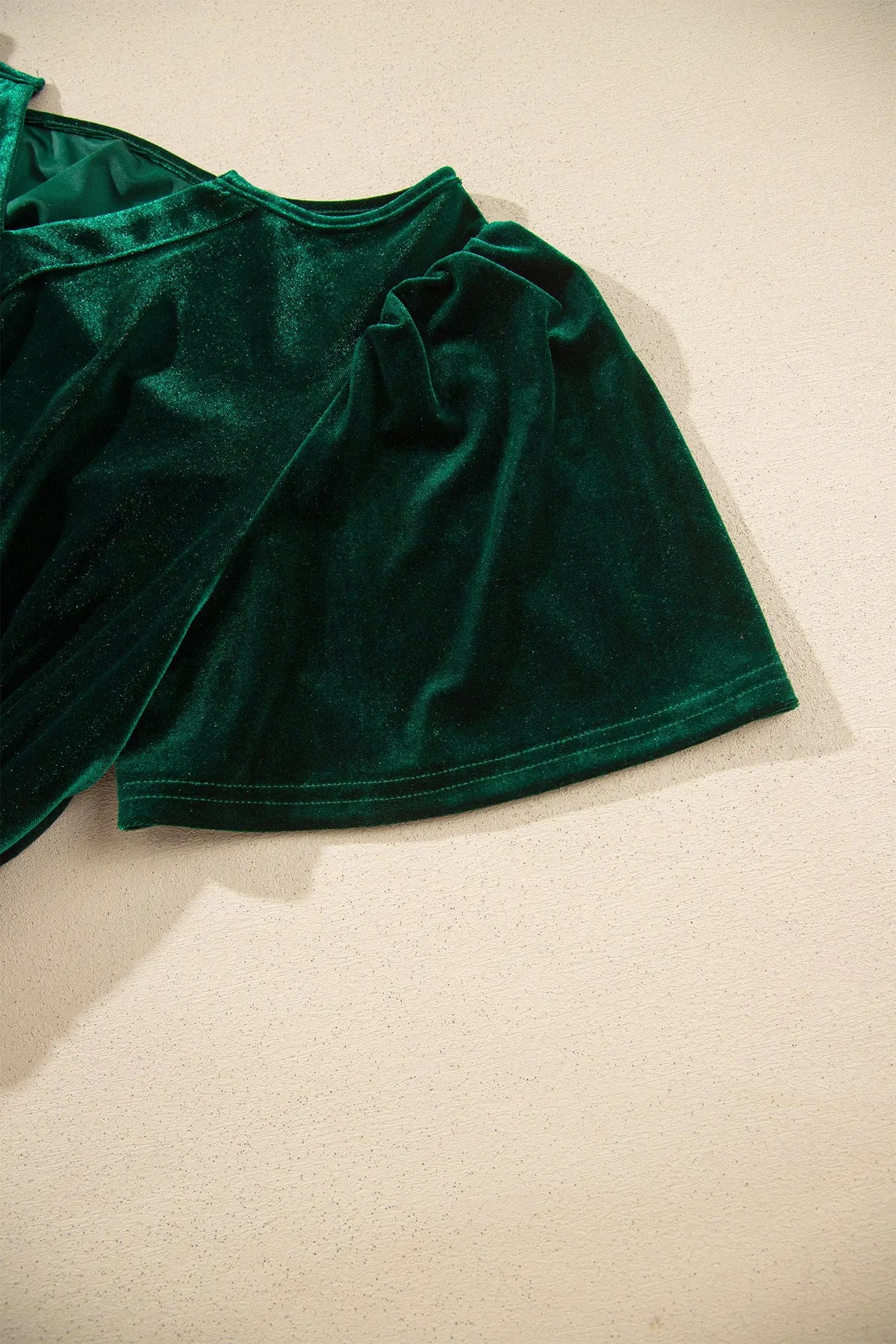 Blackish Green Velvet Short Sleeve Shirred Waist Tiered Plus Size Maxi Dress