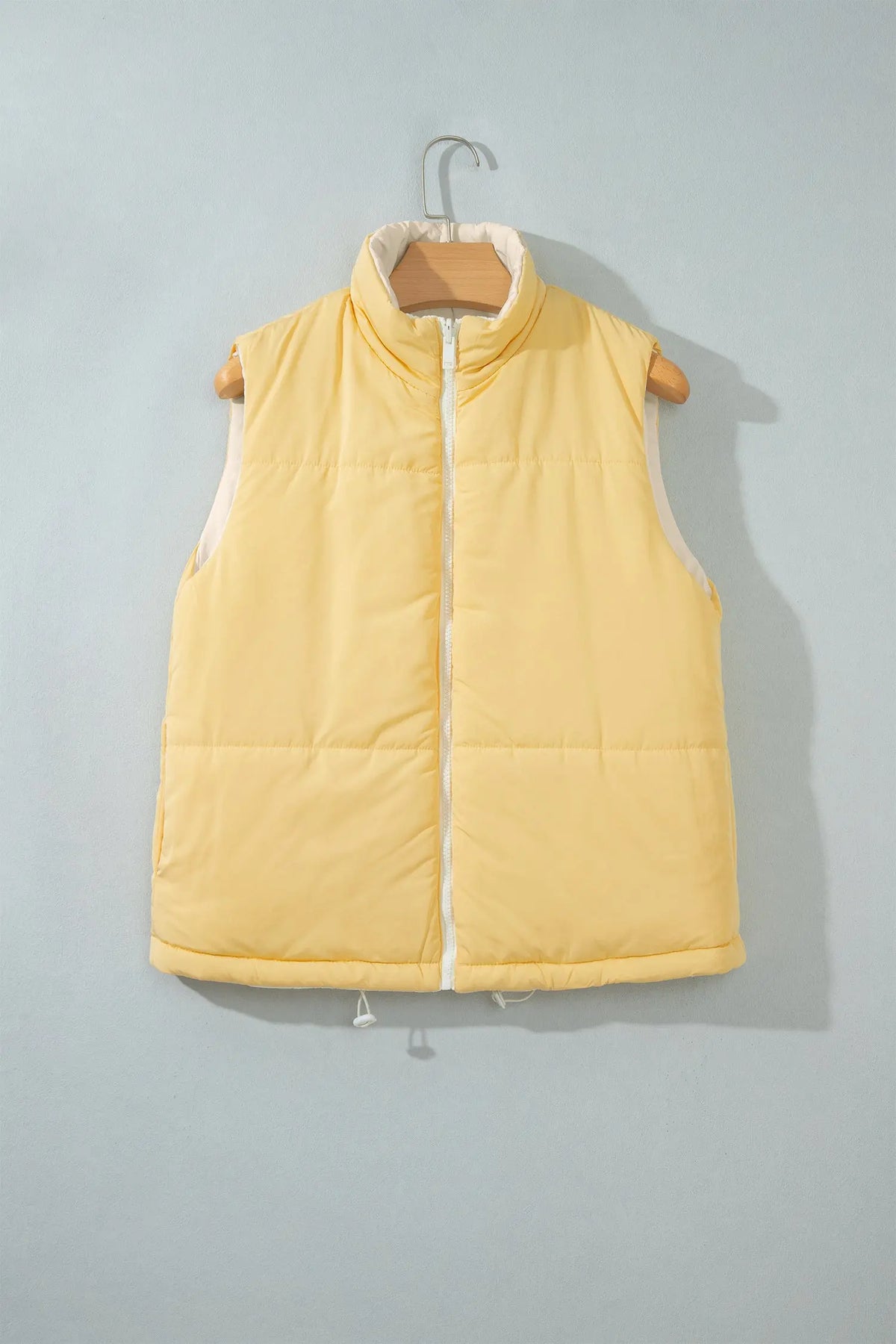 Parchment Reversible Double Wear Contrast Color Stand Neck Zip Pocket Quilted Vest