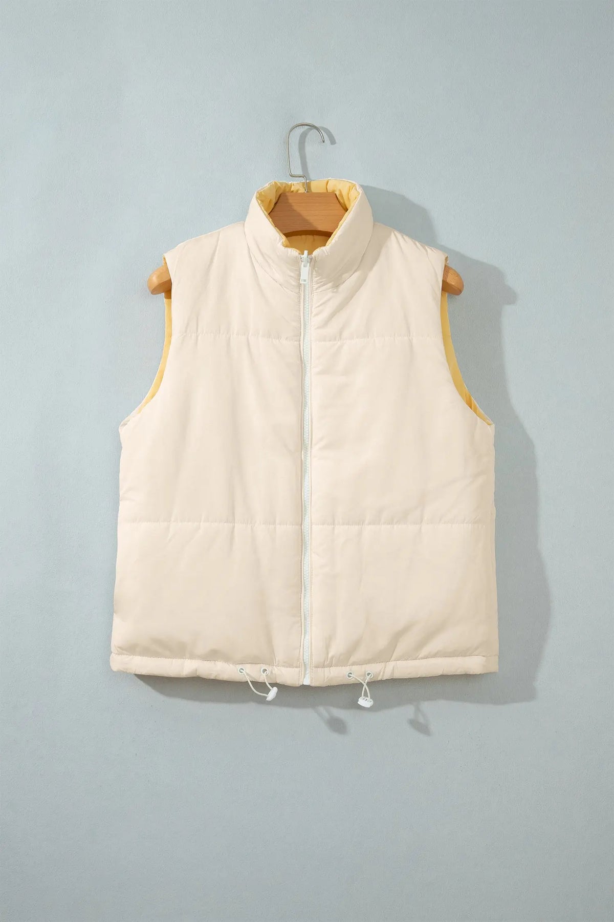 Parchment Reversible Double Wear Contrast Color Stand Neck Zip Pocket Quilted Vest