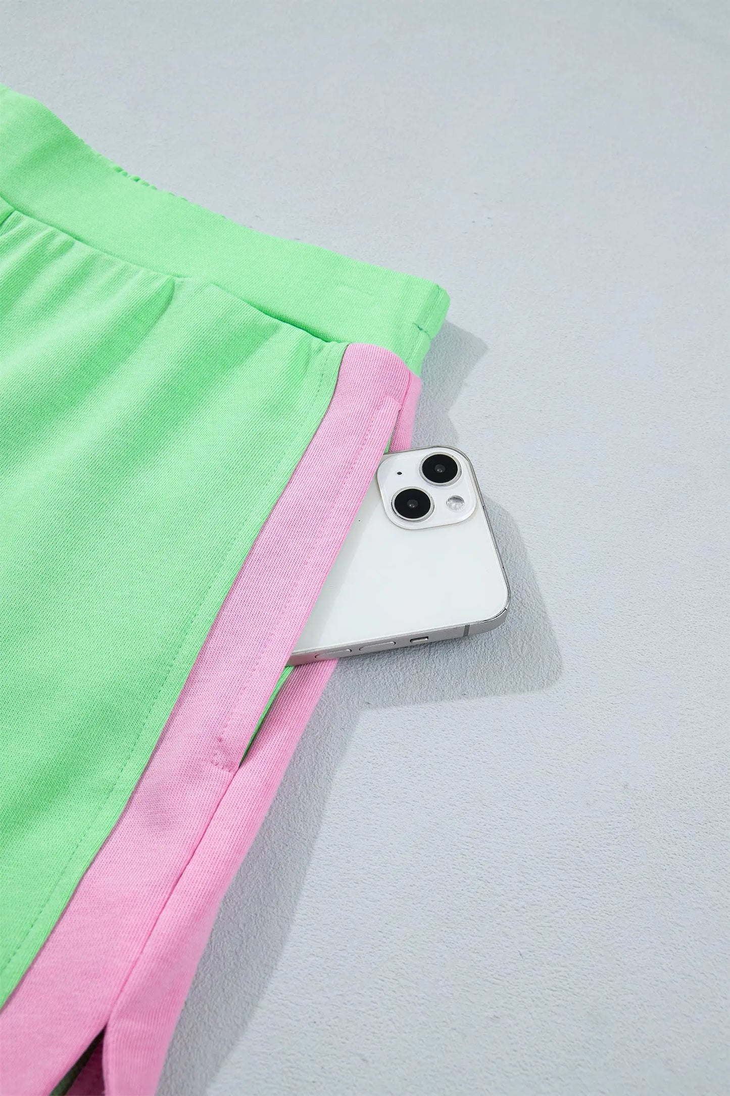 Green Color Block Accent Half Zip Top Athleisure Shorts Set