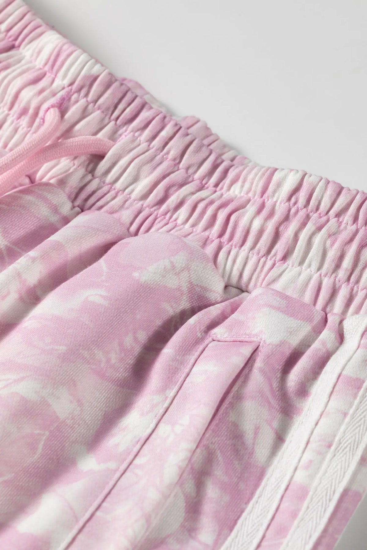 Pink Abstract Print Side Stripe Detail Long Sleeve Top Loose Pants Set