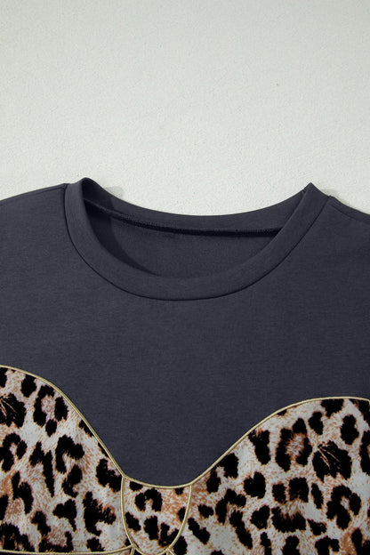 White Contrast Leopard Bow Patched Short Sleeve T Shirt Long Dress - Casual Dresses